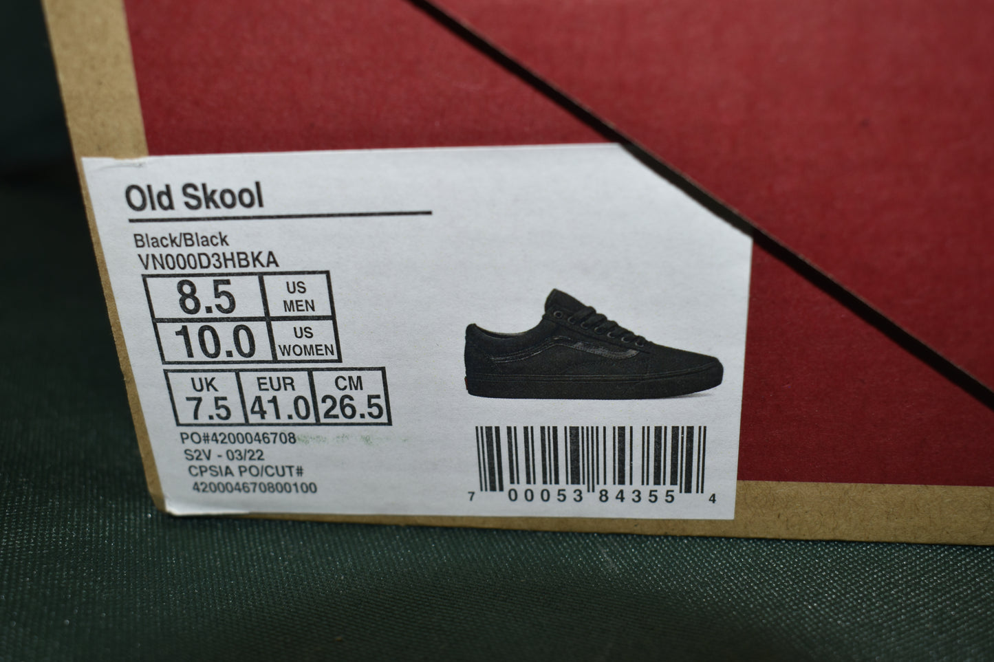 SHOES VANS SIZE 8.5 MENS 10 WOMENS OLD SKOOL BLACK / BLACK