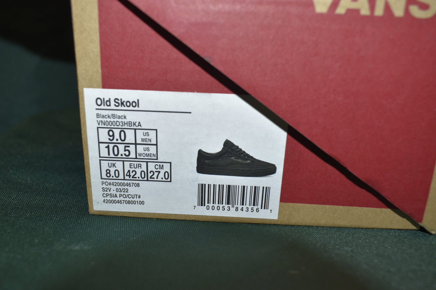 SHOES VANS SIZE 9 MENS 10.5 WOMENS OLD SKOOL BLACK / BLACK