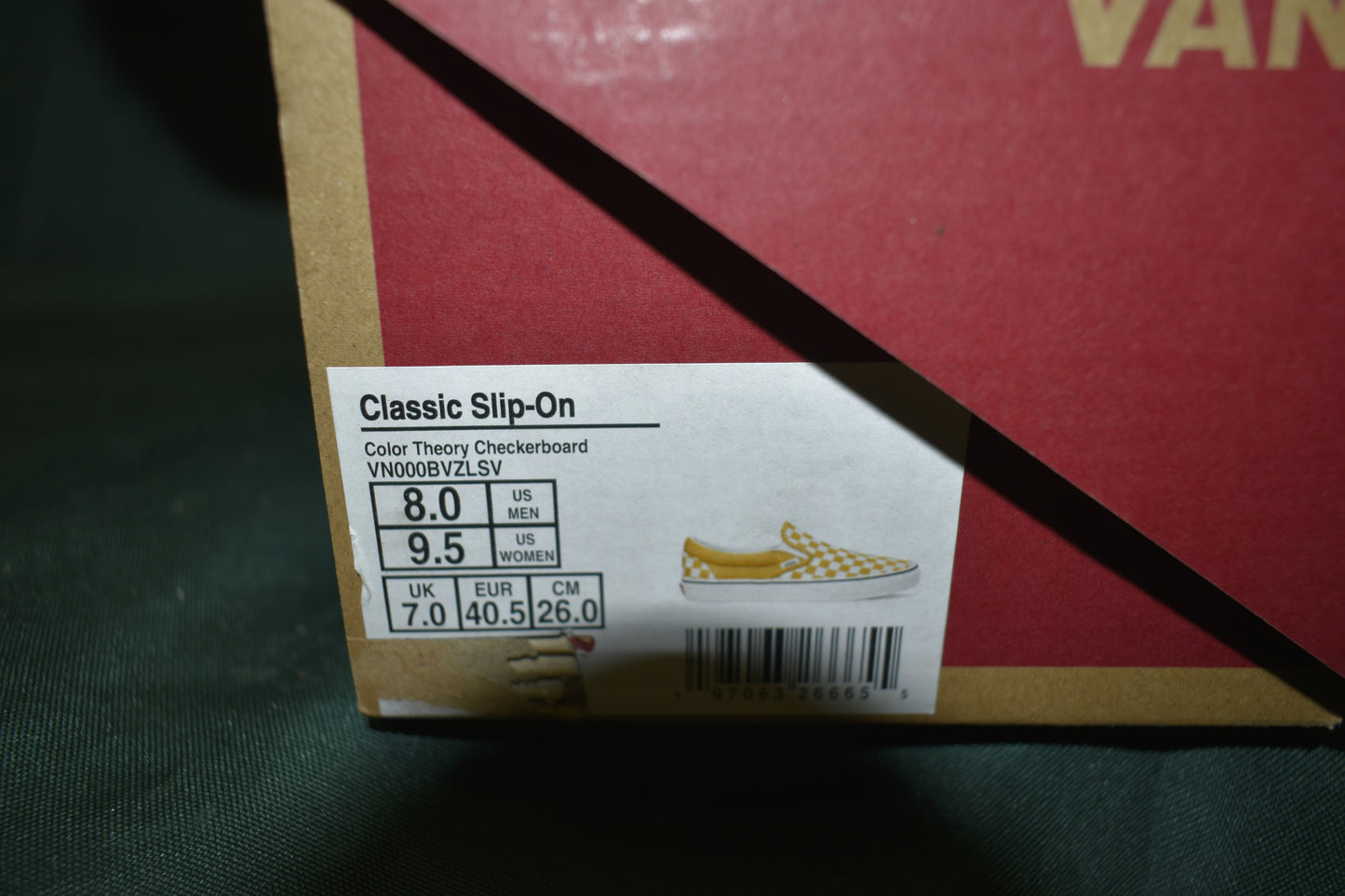 SHOES VANS SIZE MENS 8 WOMENS 9.5 CLASSIC SLIP-ON YELLOW/WHITE CHECKER