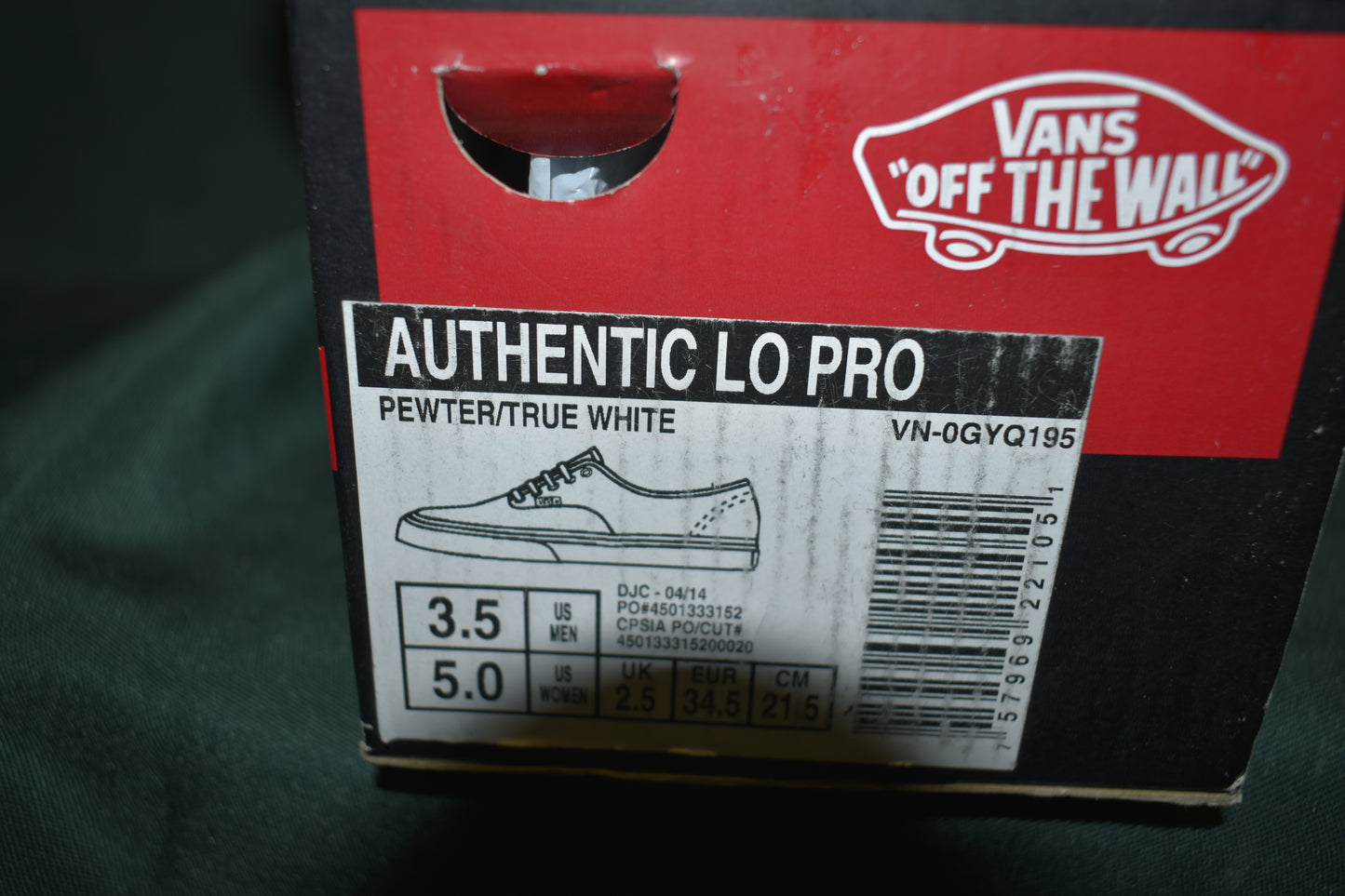 SHOES VANS SIZE KIDS 3.5 WOMENS 5 AUTHENTIC LO PRO PEWTER/TRUE WHITE