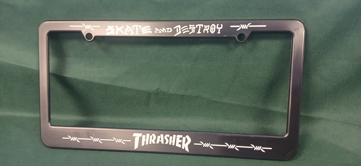 THRASHER BARBED WIRE DESIGN LICENSE PLATE HOLDER