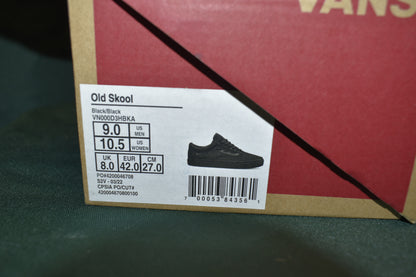 SHOES VANS SIZE 9 MENS 10.5 WOMENS OLD SKOOL BLACK / BLACK