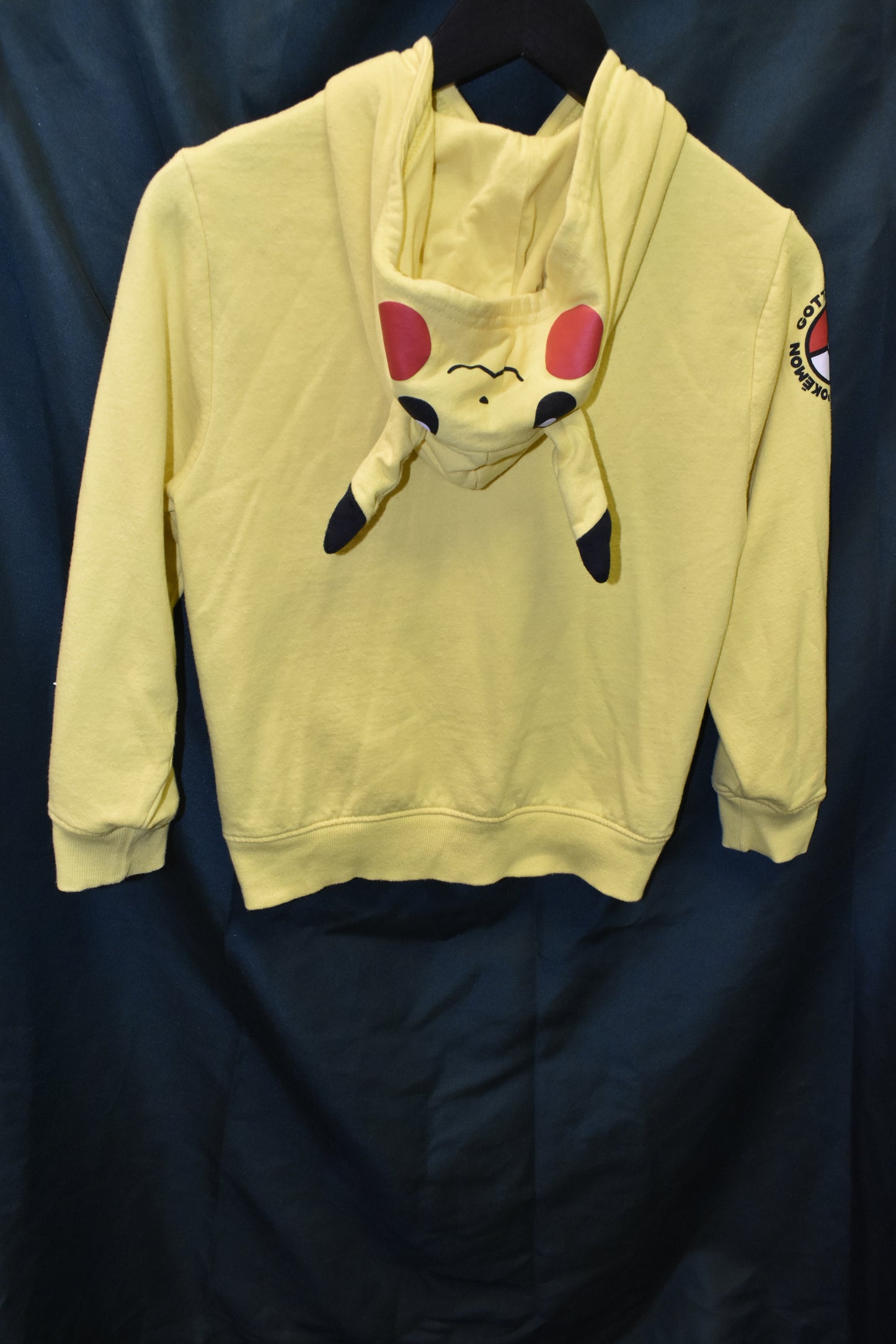 PREOWNED CARTOON HOODIE YOUTH LARGE 10-12 POKEMON PIKACHU FACE EARS HOOD