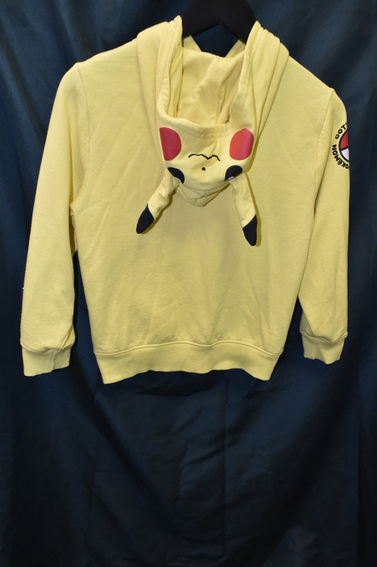 PREOWNED CARTOON HOODIE YOUTH LARGE 10-12 POKEMON PIKACHU FACE EARS HOOD