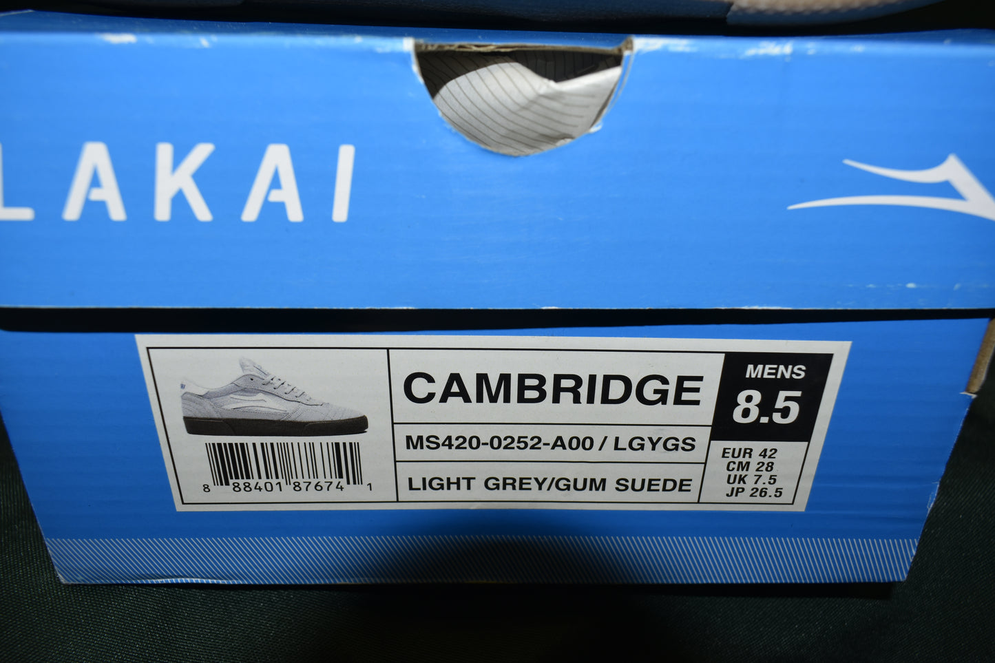 SHOES LAKAI SIZE 8.5 CAMBRIDGE GREY/WHITE GUM