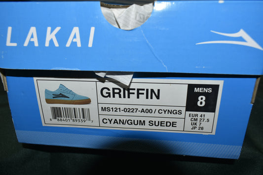 SHOES LAKAI SIZE 8.0 GRIFFIN CYAN GUM