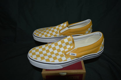 SHOES VANS SIZE MENS 8 WOMENS 9.5 CLASSIC SLIP-ON YELLOW/WHITE CHECKER