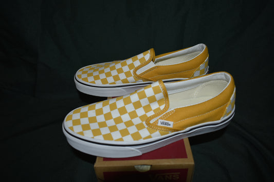 SHOES VANS SIZE MENS 8 WOMENS 9.5 CLASSIC SLIP-ON YELLOW/WHITE CHECKER