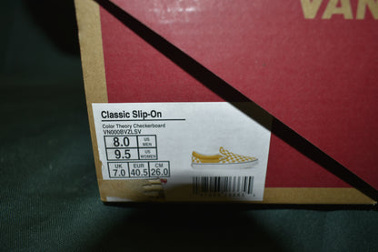 SHOES VANS SIZE MENS 8 WOMENS 9.5 CLASSIC SLIP-ON YELLOW/WHITE CHECKER