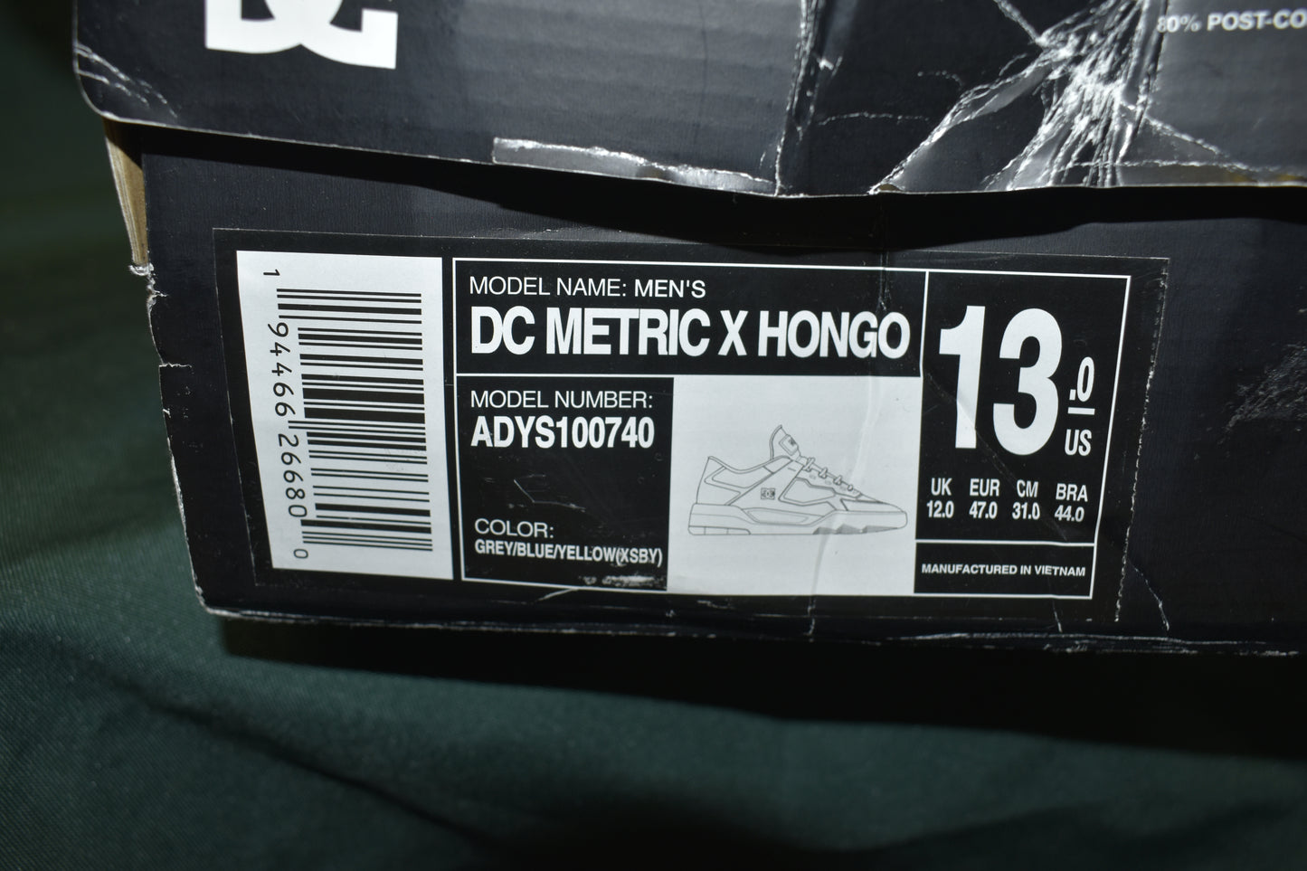 SHOES DC SIZE 13 MENS METRIC X HONGO CLEAR GREY/BLUE/YELLOW