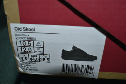 SHOES VANS SIZE 10.5 MENS 12 WOMENS OLD SKOOL BLACK / BLACK