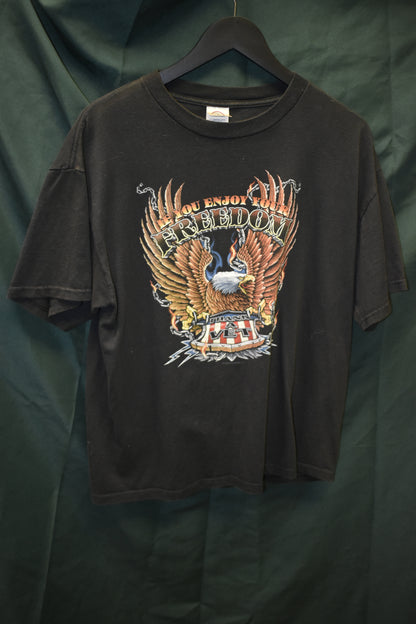 PREOWNED MOTORCYCLE SHIRT LARGE EAGLE FLAG THANK A VET