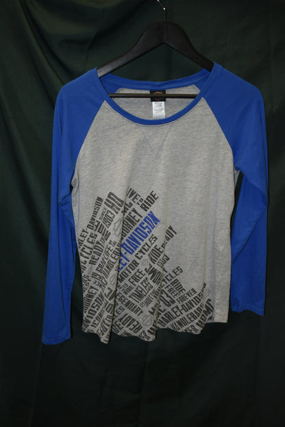 PREOWNED MOTORCYCLE MEDIUM HARLEY LONG SLEEVE BLUE SHOULDER