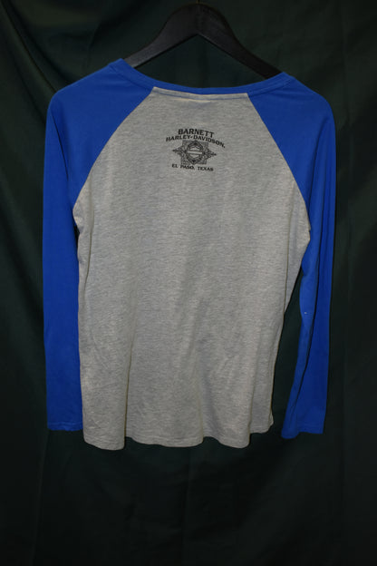 PREOWNED MOTORCYCLE MEDIUM HARLEY LONG SLEEVE BLUE SHOULDER