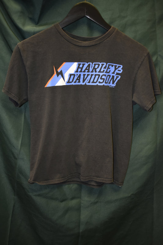 PREOWNED MOTORCYCLE SHIRT YOUTH LARGE HARLEY BLUE LIGHNING
