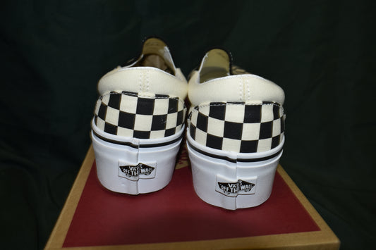 SHOES VANS SIZE MENS 10 CLASSIC SLIP-ON BLACK/WHITE CHECKER STACK