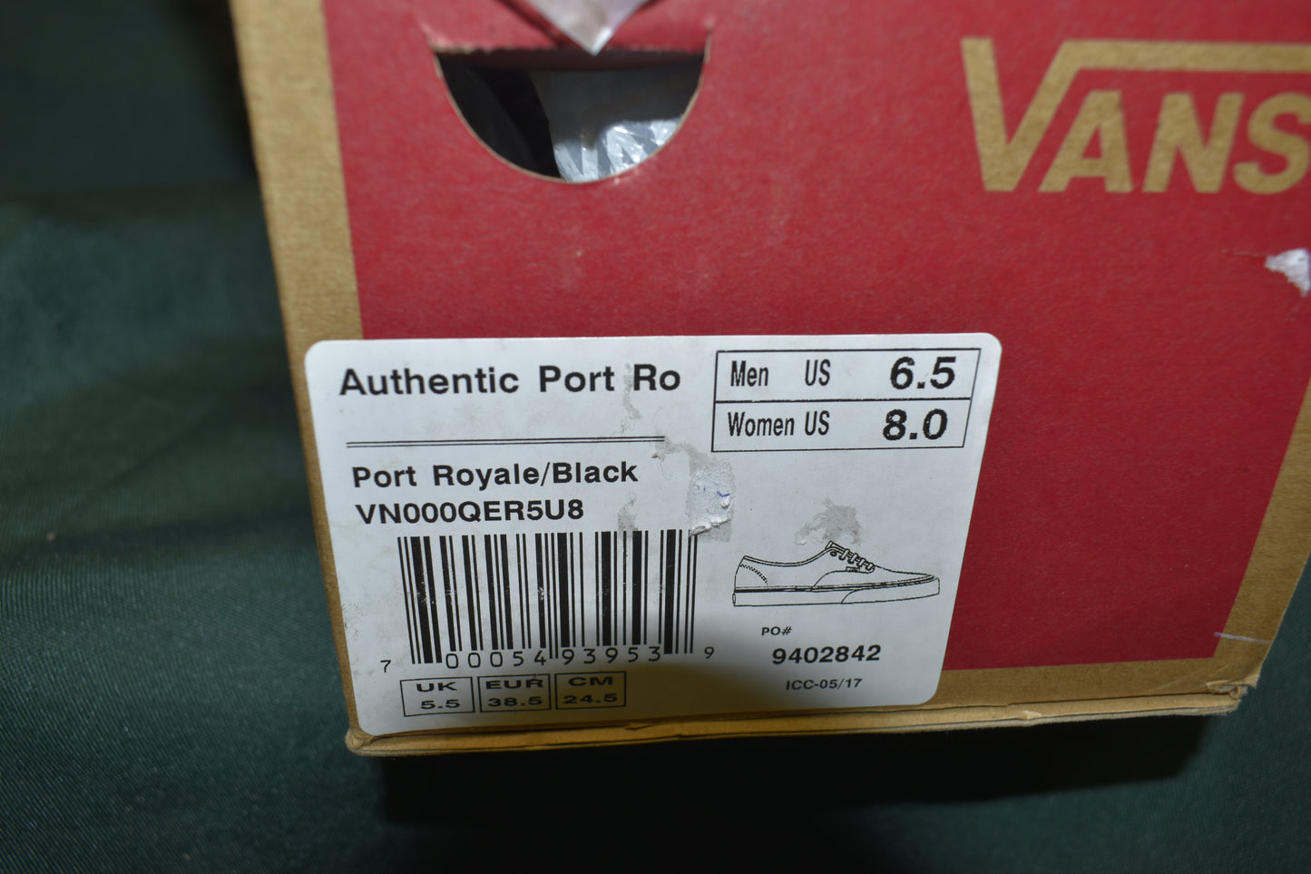 SHOES VANS SIZE MENS 6.5 WOMENS 8 AUTHENTIC PORT ROYALE/BLACK