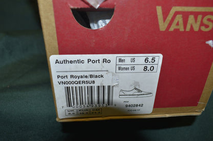 SHOES VANS SIZE MENS 6.5 WOMENS 8 AUTHENTIC PORT ROYALE/BLACK