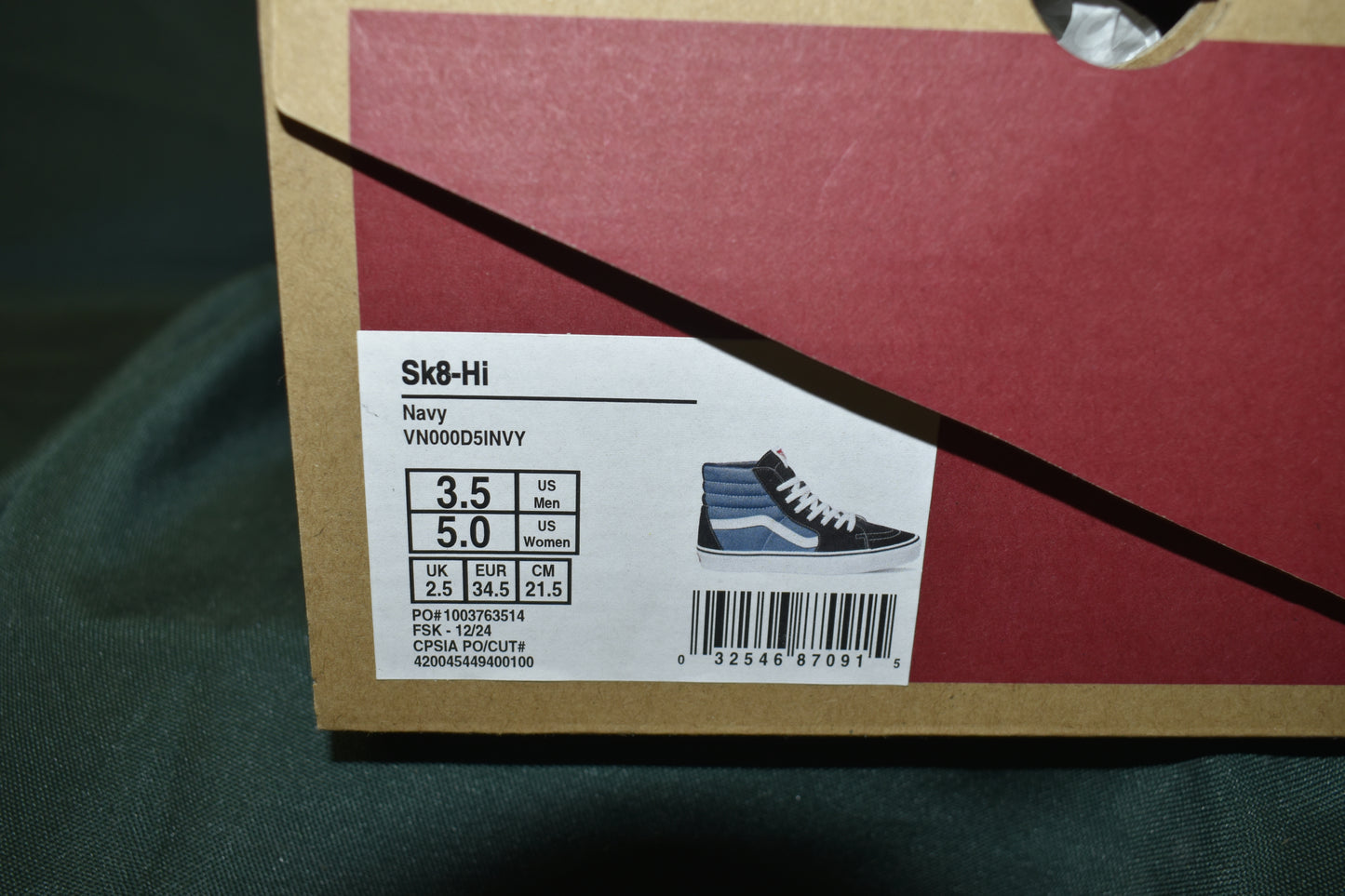 SHOES VANS SIZE KIDS 3.5 WOMENS 5 SK8-HI BLACK/NAVY/WHITE