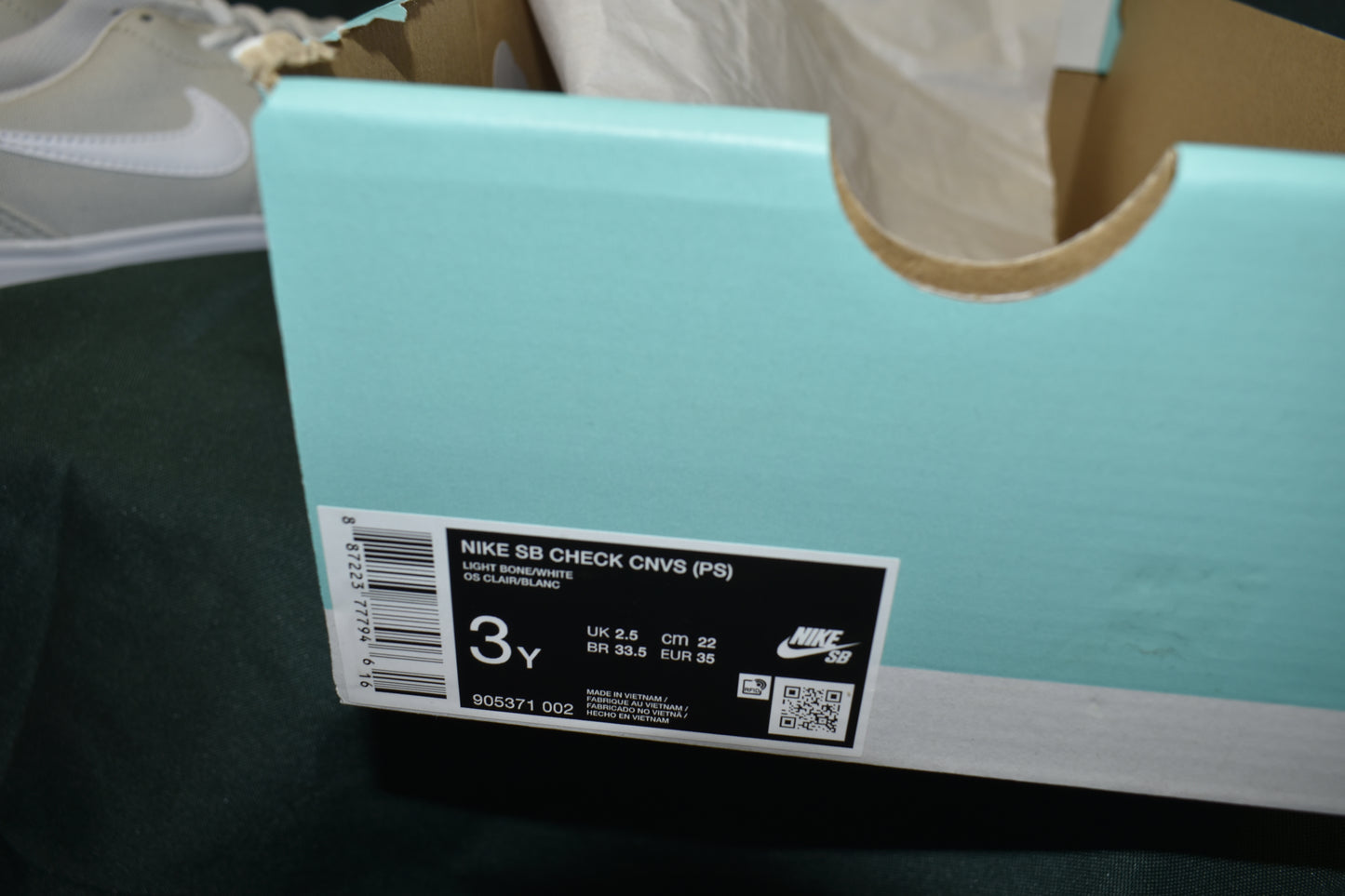 SHOES NIKE SB SIZE 3 KIDS CHECK LIGHT BONE/WHITE