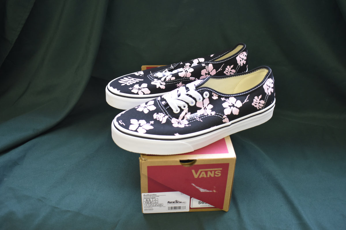 SHOES VANS SIZE MENS 8.5 WOMENS 10 AUTHENTIC BLACK HAWAII PINK FLOWER