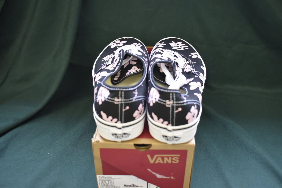 SHOES VANS SIZE MENS 8.5 WOMENS 10 AUTHENTIC BLACK HAWAII PINK FLOWER
