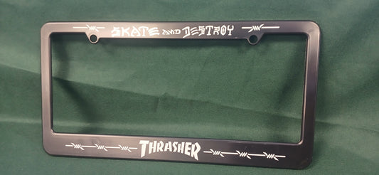 THRASHER BARBED WIRE DESIGN LICENSE PLATE HOLDER